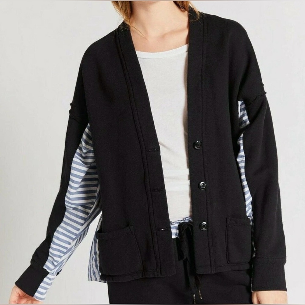 Current/Elliott Black and blue strip Cardigan small oversized